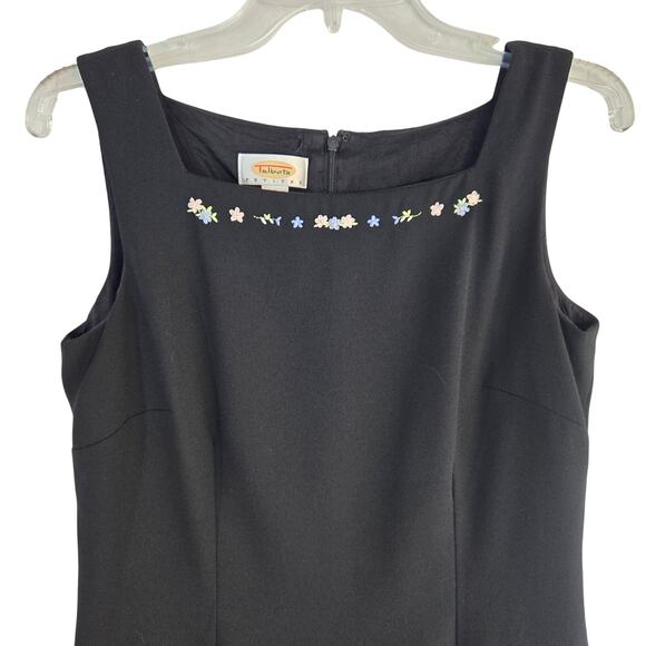 Talbots Women's Dress 10 Black Sleeveless Embordered Flowers Miss Size Medium M - Picture 1 of 9